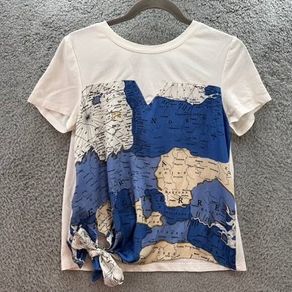 So Nice T-Shirt Women's 36 (XS) Map Design Front Tie Casual Fun - Picture 1 of 10